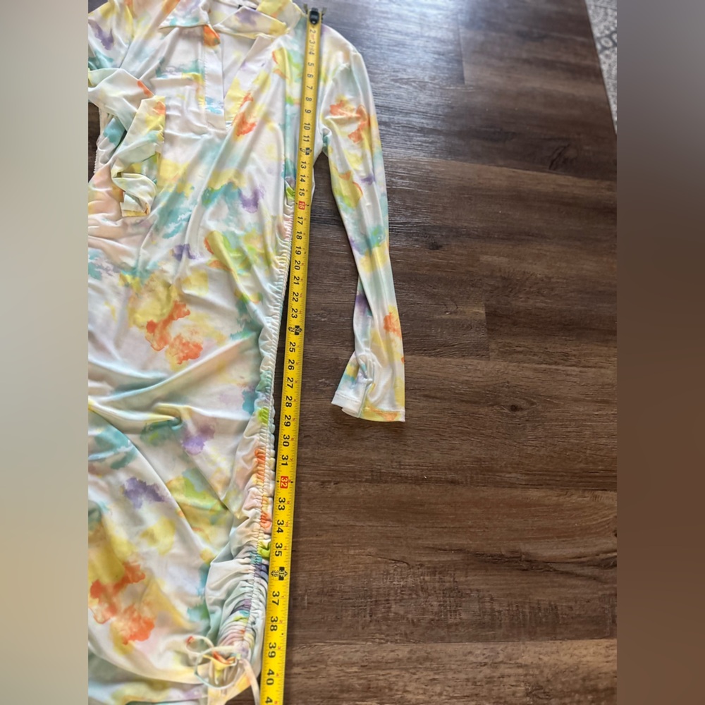 Bar III Tie Dye Stretch Ruched Bodycon Dress Large - Picture 6 of 13